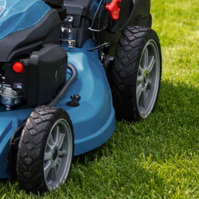Large wheels with deep rubber tread
