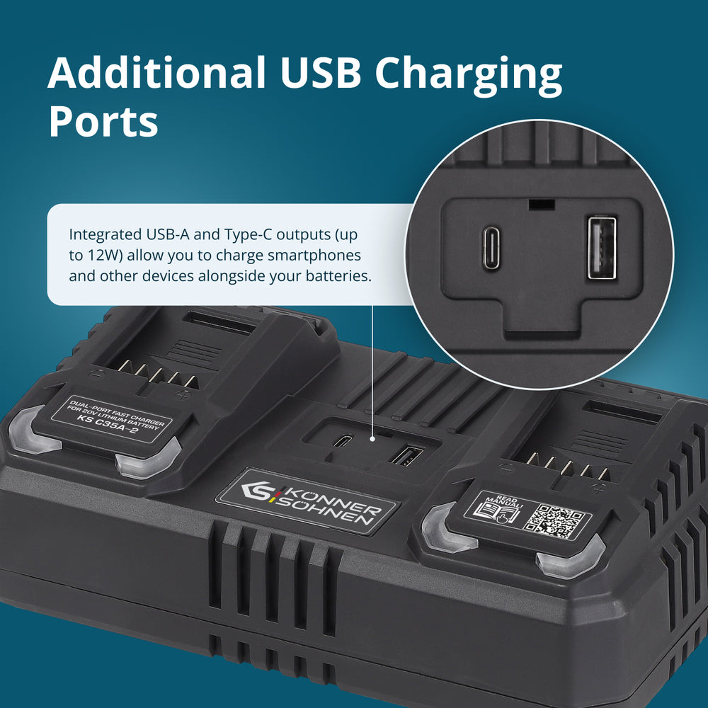 Dual charger for 20V rechargeable batteries KS C35A-2