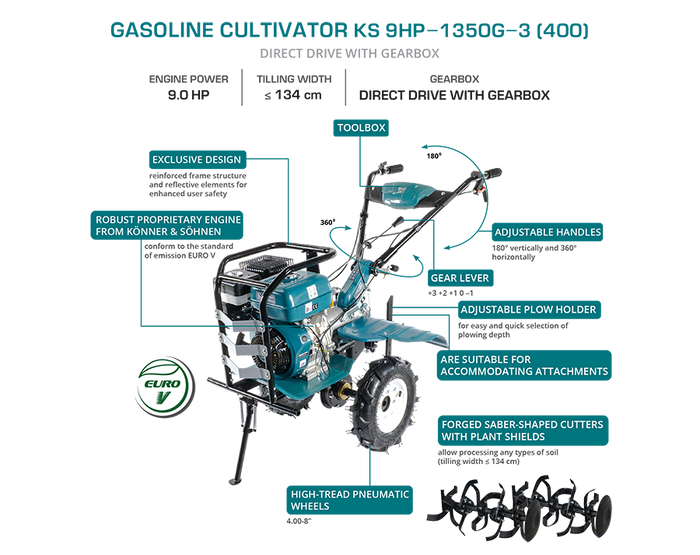 Gasoline tiller KS 9HP-1350G-3 (400)