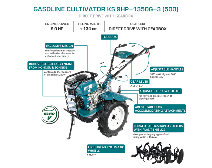 Gasoline tiller KS 9HP-1350G-3 (500)