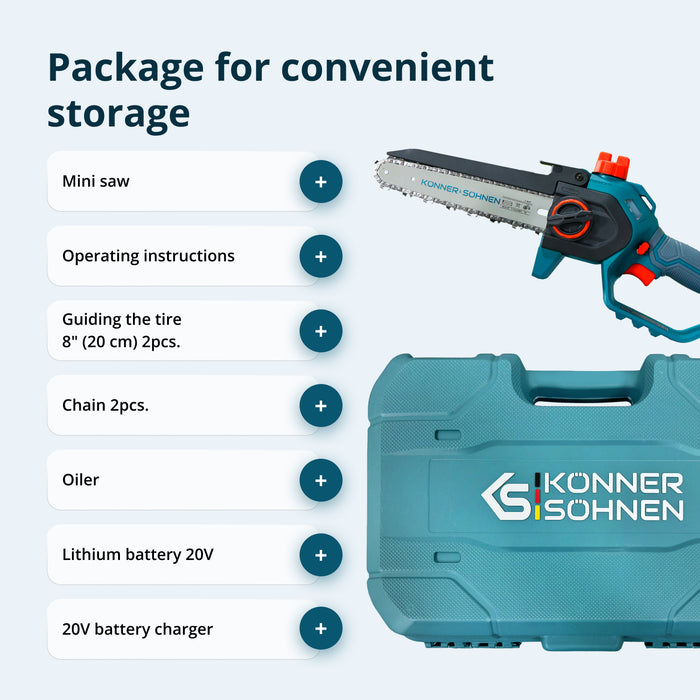 Cordless Mini Chainsaw KS MCS20V-8 CASE PLUS
